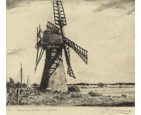 AR HENRY JAMES STARLING, ARE (1895-1996) "Fern Mill, Norfolk" black and white etching, signed, numbered 65/76 and inscribed w