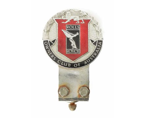AN ENAMEL ROLLS ROYCE OWNERS CLUB OF AUSTRALIA CAR BADGE 7.5cm wide, 12cm high 