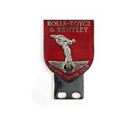 A RARE 'ROLLS-ROYCE &amp; BENTLEY OWNER DRIVER CLUB' ENAMELLED CAR BADGE recently re-enamelled and re-chromed by Pamela David