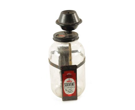A VINTAGE 'TRICO' AUTOMATIC WINDSCREEN WASHER BOTTLE with original labels and hardware. 6oz, 29cm high
