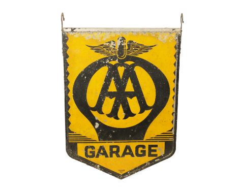 AN 'AA GARAGE' DOUBLE SIDED ENAMEL HANGING SIGN BY 'FRANCO SIGNS' with metal frame and side mounting hooks - signed 'FRANCO W