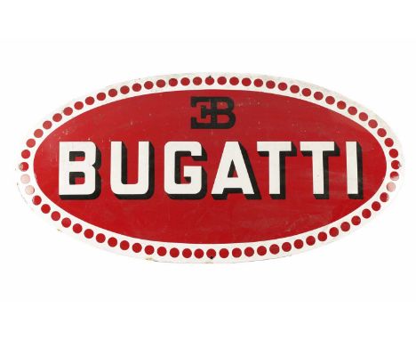 AN OVAL ENAMEL BUGATTI GARAGE SIGN with raised text and border40cm high, 80cm wide