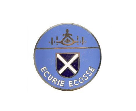 AN ECURIE ECOSSE ENAMEL BUMPER BADGE with membership card number L/748cm wide