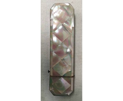 A 19th century Spectacle Case of canted rectangular form with hinged top, inlaid with mother of pearl to both surfaces and to