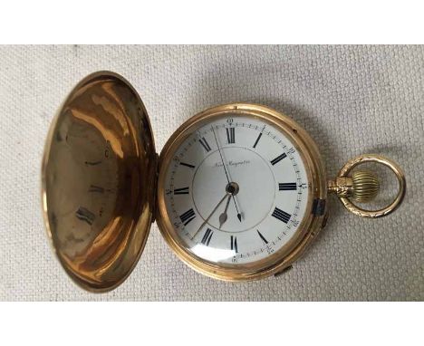 An early 20th century 18ct gold case Full Hunter Pocket Watch by W Reeley and Sons Liverpool, plain covers, white enamel dial