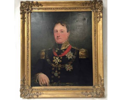 English School, a 19th century Portrait painting depicting Rear Admiral Richard Hussey, face on, waist length in military uni