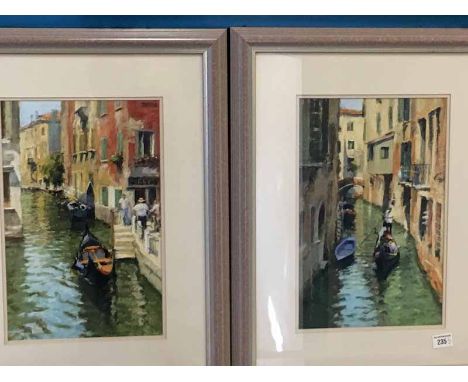 Bob Richardson (b1938), Venice Canal Scenes with Gondolas and Gondoliers, a pair of pastel drawings signed R. Richardson, eac