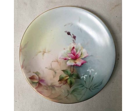 A set of six Edwardian Royal Worcester Cabinet Plates, hand painted with roses, puce factory marks, date code for 1907, 23cm 
