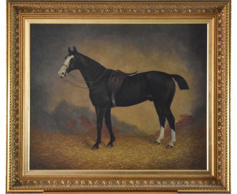 George Veal (British, 1820-1866), portrait of a standing horse in a loosebox, signed lower left, oil on canvas, 64cm x 77cm, 