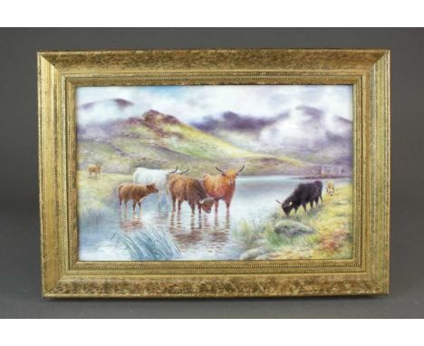 A Harcourt China rectangular porcelain plaque, decorated by an ex-Royal Worcester artistlate 20th centurypainted with a view 