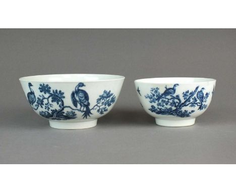 Worcester and Caughley porcelain 'Birds in Branches' bowlscirca 1775-85transfer-printed in underglaze blue, printed hatched c