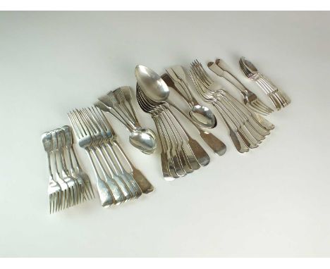 A set of Fiddle pattern silver flatware, John Round &amp; Son Ltd, Sheffield 1907, comprising; six tablespoons, six table for