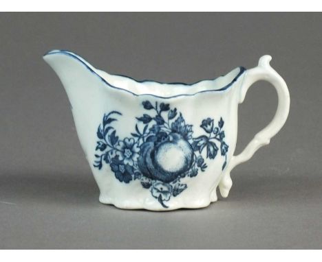A Caughley porcelain low Chelsea ewercirca 1786-91transfer-printed with the Apple and Damsons pattern below a single blue lin