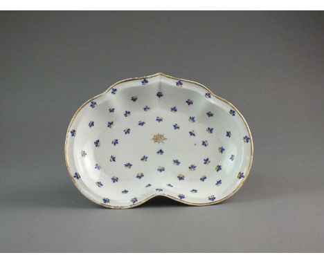 A good Caughley 'French Sprigs' dessert dishcirca 1790of heart-shape, decorated in polychrome enamels and gilding with cornfl