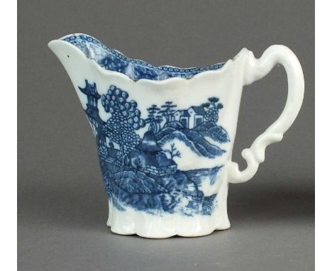 A Caughley cream jug, circa 1780-90, transfer-printed in with the 'Fenced Garden' pattern in underglaze blue, Sx mark, 8.5cm 