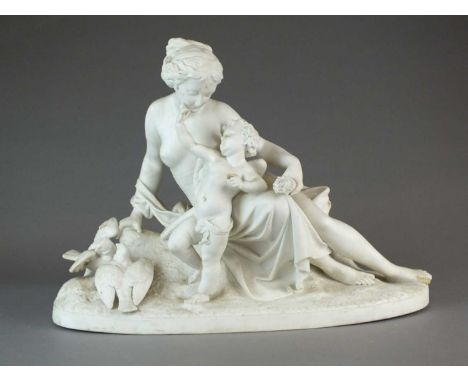 A large and rare Minton parian group of Venus and Cupid after A. Carrier-Belluesefirst shown at the 1862 London Exhibition, i