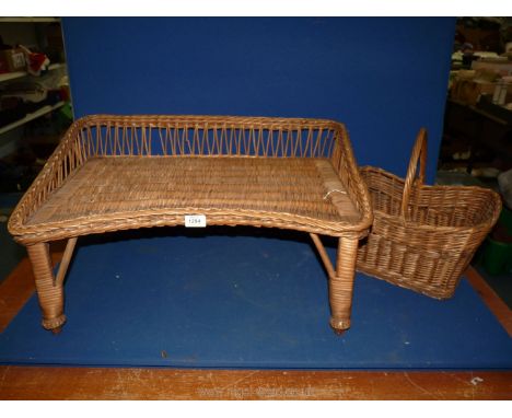 A vintage wicker bed tray, 26'' x 17 1/2'' x 13'' tall, plus a basket
