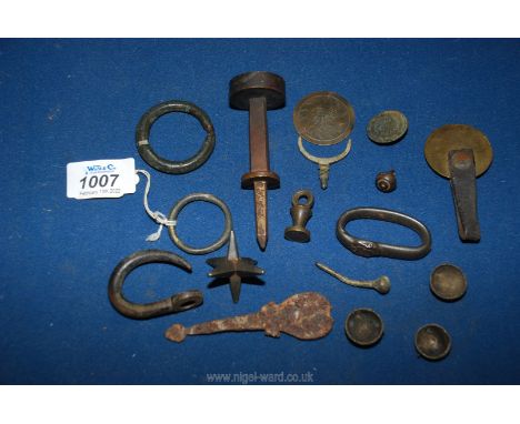 A small quantity of metal artifacts including a medieval horse hames ring, seal, button, etc.
