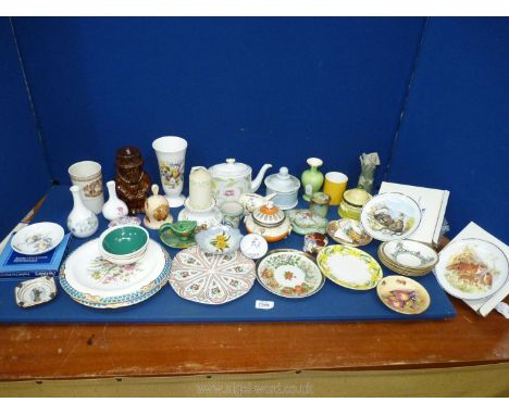 A quantity of small china items including Wade , Royal Worcester, Palissy, Aynsley trinket dishes, bell, vase etc.