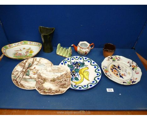 A quantity of china including Carltonware toast rack, Dartmouth vase, Johnson Bros plate etc.