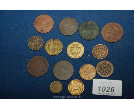 A quantity of old gaming and trade Tokens including 3 x George III from 1790 and 1794;  4 x Victoria including 1837 and 1862;