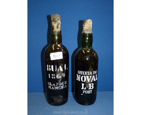A bottle of Quinta do Noval LB Port and a bottle of Bual 1864 Blandy's vintage.
