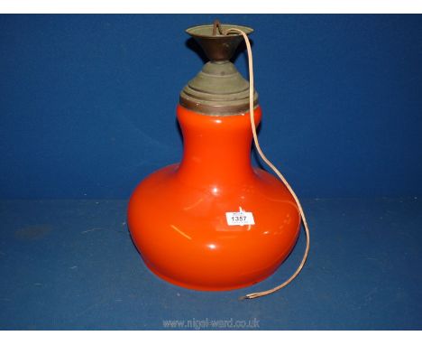 An orange glass ceiling lamp Shade, 13 1/2'' tall x 9 1/2'' diameter, (chips to rim)