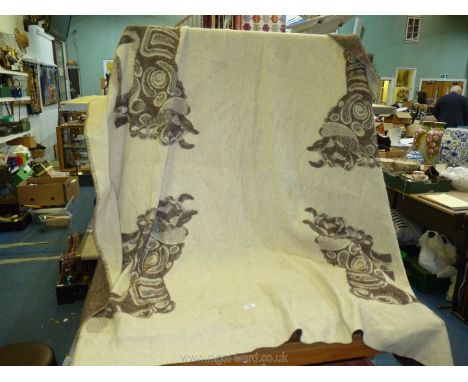 A vintage Peru blanket 50% Alpaca with stylised Bison detail 78 x 70.