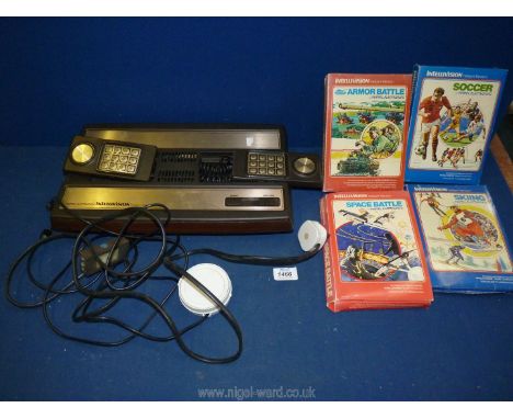 A Mattel Electronics Intellivision Intelligent Television 1591 Video Game Console with built-in controllers, Serial No. 38532