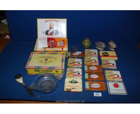 A quantity of smoking related items including King Edward Cigar boxes and eight cigars, Cubmaster Superior tin with 17 cigari