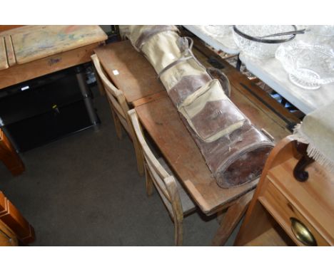 A child's double school desk; and two matching chairs 