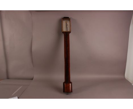 A George III period mahogany wall stick barometer from J &amp; W Watkins, 95cm +, steel face to upper with inlaid surround, A