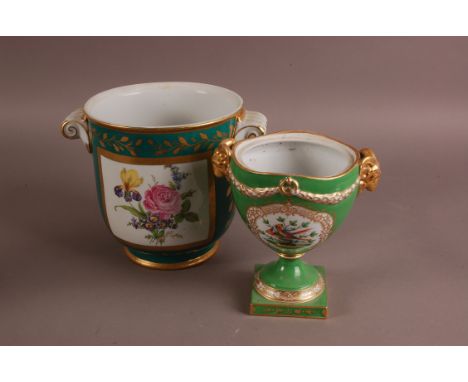 A French porcelain jardiniere planter, together with a Dresden porcelain footed pot lacking cover (2)