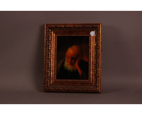After a Dutch Old Master, 23cm by 17cm, oil canvas, Study of Jeremia, signed, framed