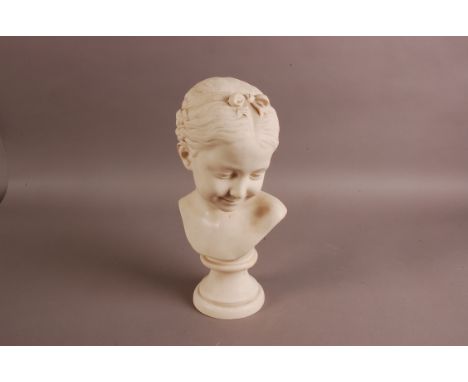 A vintage ceramic bust of a young girl, 38cm high