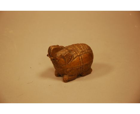 A vintage Far Eastern novelty bronzed metal box, possibly from Cambodia and used as a Betel nut box, in the form of an elepha