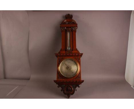 A Victorian mahogany wall barometer, 103cm, with shaped and moulded case, some repairs