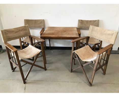 A set of four vintage Director style folding chairs and a folding card table by Haxyes 