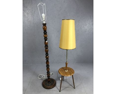 Mid Century side table and lamp, along with a turned standard lamp