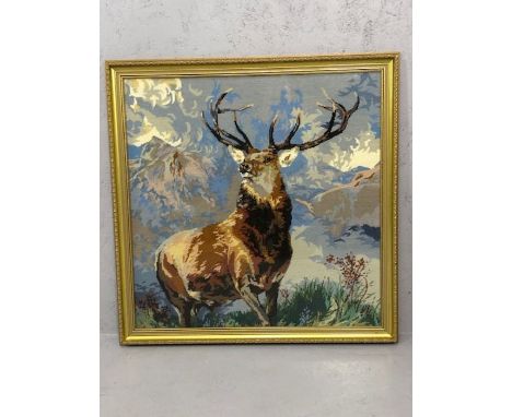 Large framed tapestry of a stag, approx 74cm x 74cm