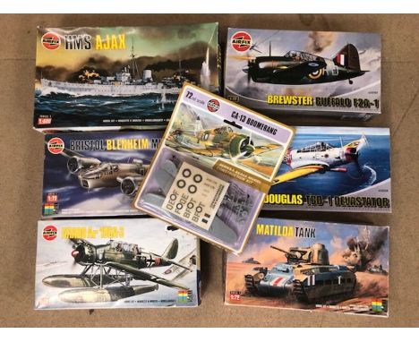 AIRFIX -72 1/72 Scale Model Kits boxed to include: Military ships and planes (7)