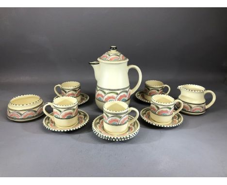 Honiton Ware part coffee set comprising coffee pot with lid, cream jug, sugar bowl, five cups and six saucers