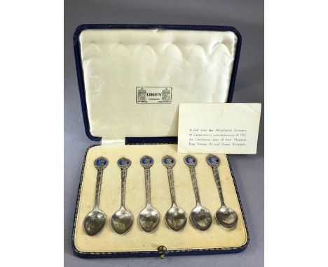 The Coronation of H.M. King George VI 1936, set six silver and enamel top commemorative spoons 1936 by Liberty &amp; Co. in o