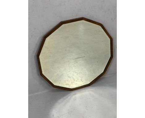 Vintage, wooden-framed, bevel edged mirror, approx 67cm x 67cm