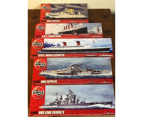 AIRFIX Scale Model Kits boxed to include: War ships, Queen Elizabeth, HMS Suffolk etc (5)