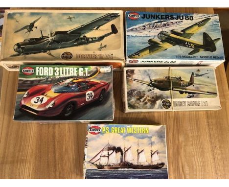 AIRFIX -72 1/72 Scale Model Kits boxed to include: Ships, Cars and Planes etc (5)