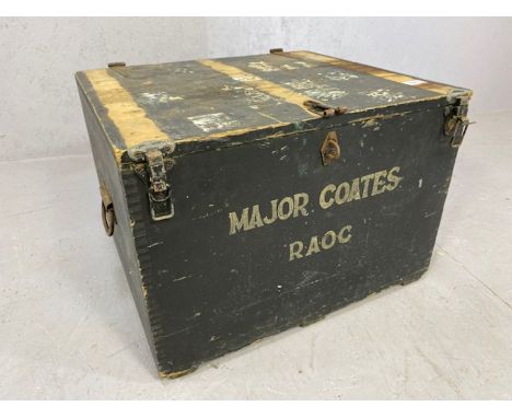 Military painted pine trunk for Major Coates, approx 58cm x 52cm x 40cm