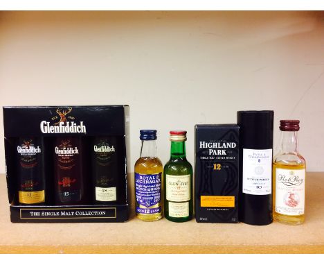 EIGHT SCOTCH WHISKY MINIATURES
To include: Glenfiddich aged 18 years, Highland Park aged 12 years, Royal Lochnagar aged 12 ye