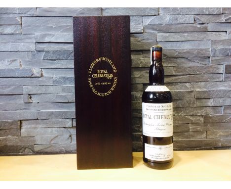 FLOWER OF SCOTLAND ROYAL CELEBRATION 1953-1993
Scotch Whisky.
Bottle no. 11 of 741. 70cl, 40% volume, in wooden presentation 