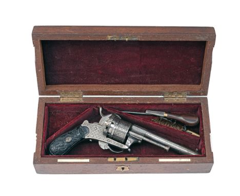 AN UNSIGNED 9mm PINFIRE 'DELUXE' REVOLVER, serial no. 3217, in a later case, probably Spanish, with round 'in the white' 5in.